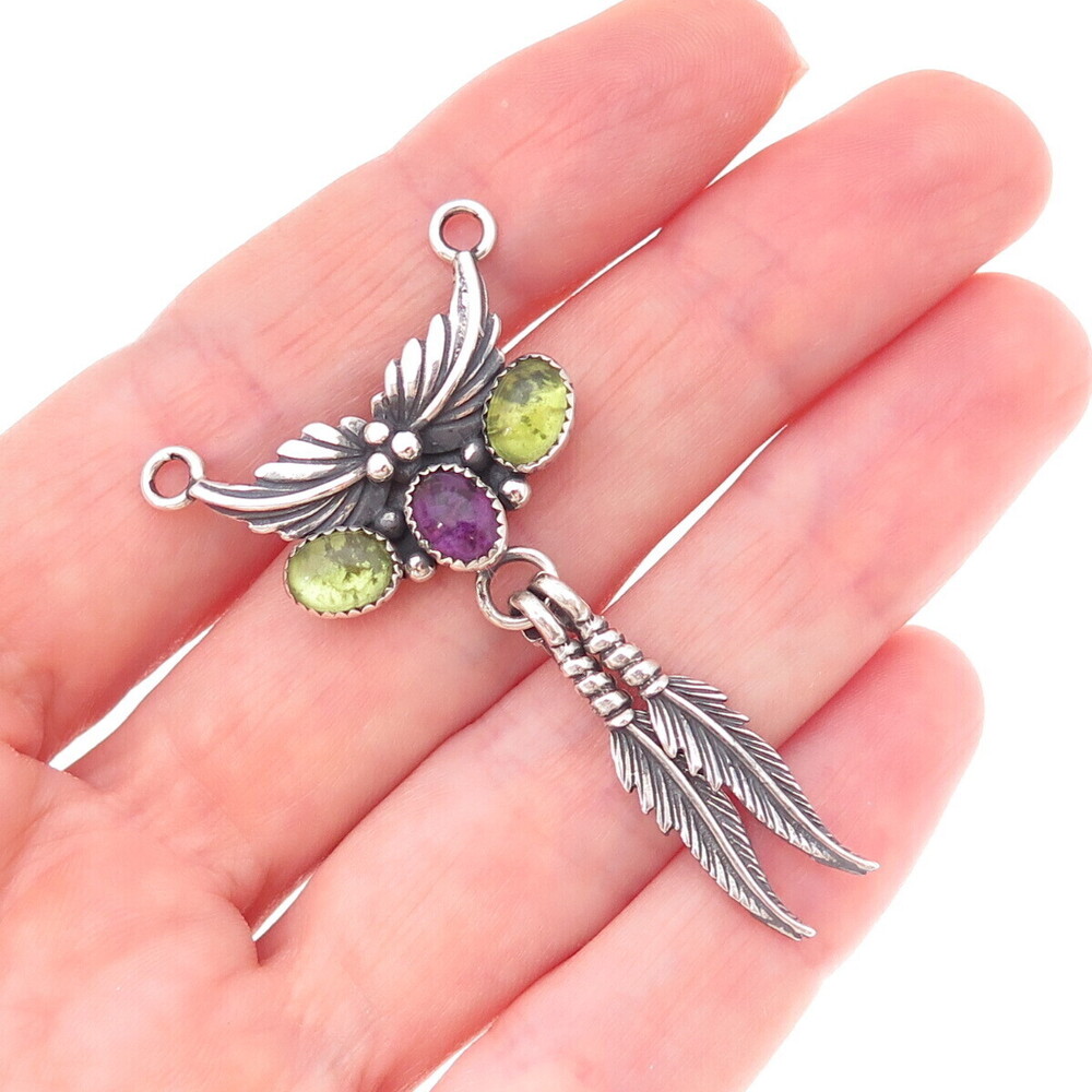 Jay King Desert Rose Old Pawn Sterling Vintage Amethyst Peridot Feather Pendant